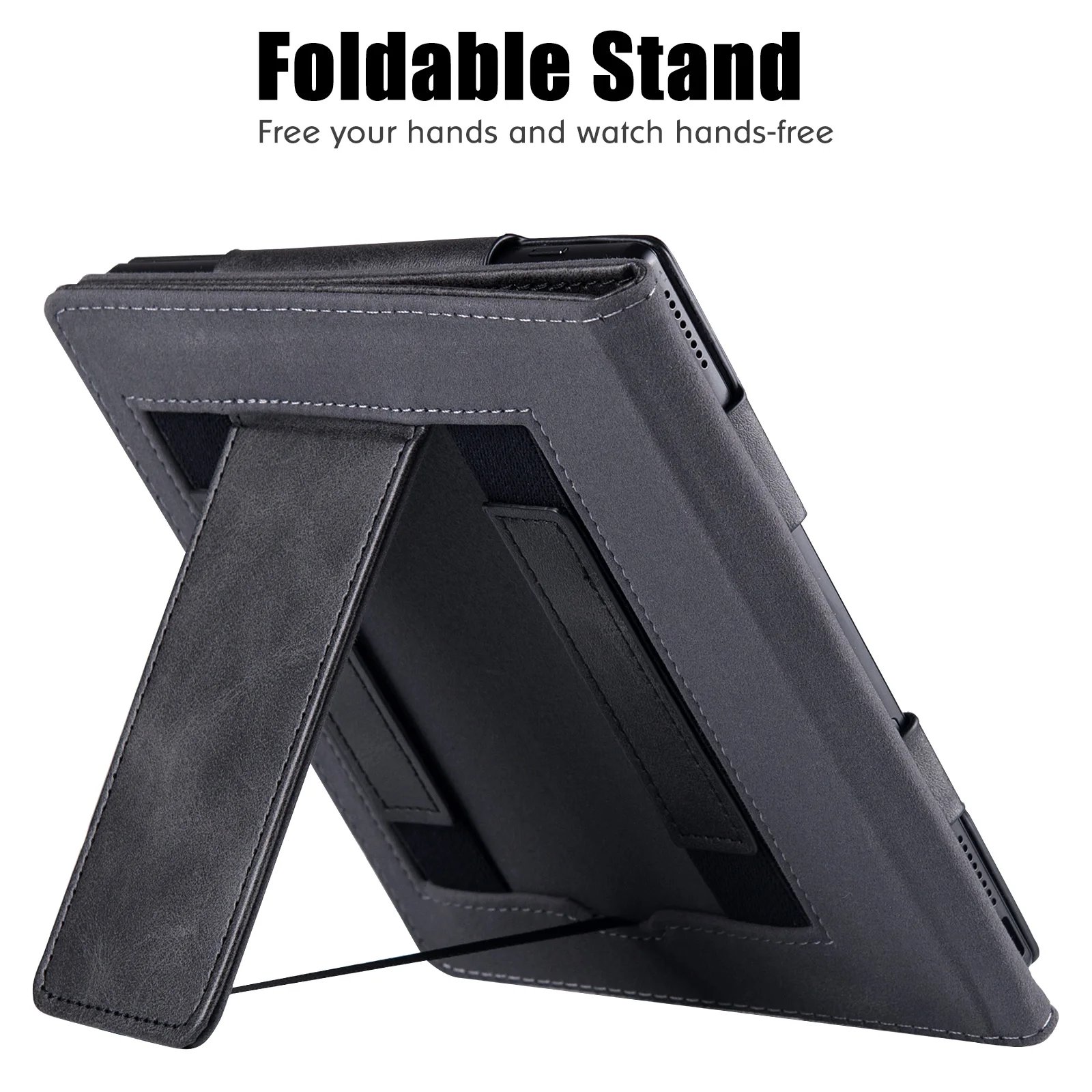 Stand Case for Onyx Boox Leaf 2 (2022 Release) - Premium PU Leather Bookcover with Double Hand Strap and Auto Sleep/Wake