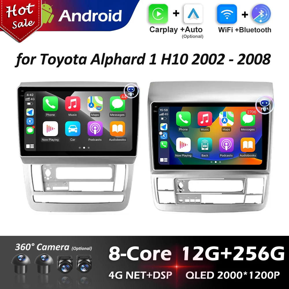 

9 inch GPS Wireless Carplay Android 16 for Toyota Alphard 1 H10 2002 2003 2004 2005 - 2008 Car Video Multimedia Player Head Unit
