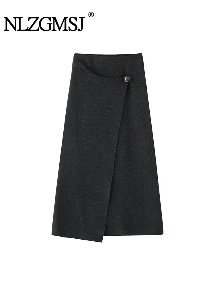 

Nlzgmsj 2025 Autumn Winter Elegant Vintage Women Skirts New Fashion Asymmetric Skirt Women Elegant High knitted Skirts