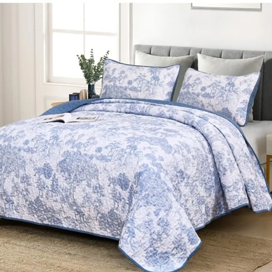 

Quilt Set Size 3 Pieces Botanical Bedspreads Set weight Microfiber Toile Plants Pattern Coverlet Home Decor for All Seasons 96"