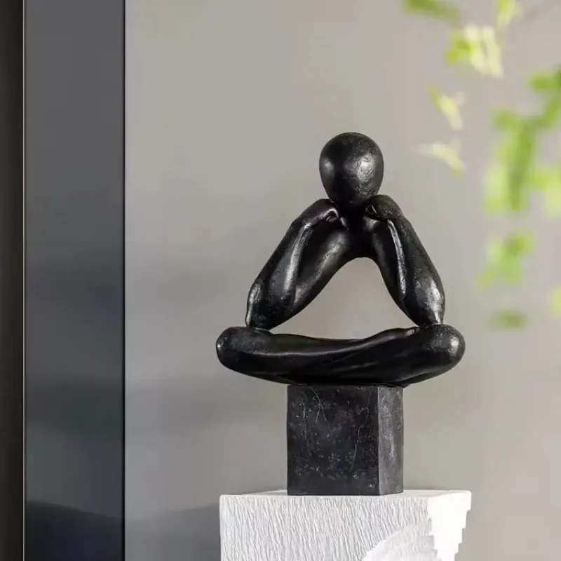 Modern simple abstract black and white figure meditation ornament model room study living room entrance