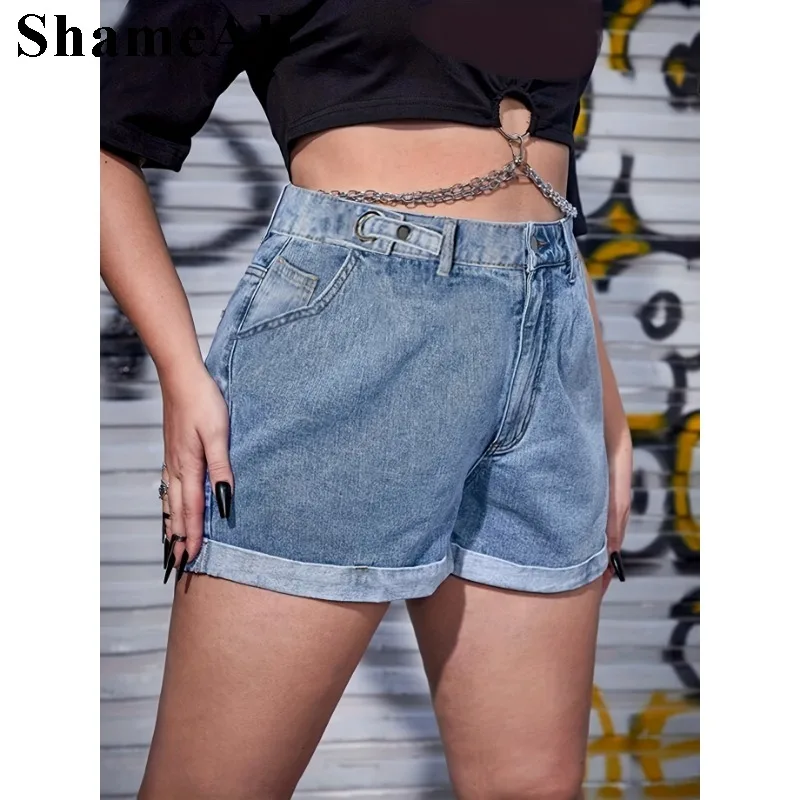 Plus size namorado roll up luz azul calças de brim curtas 4xl feminino bainha crua cintura alta cinza denims calças quentes com punho jean shorts