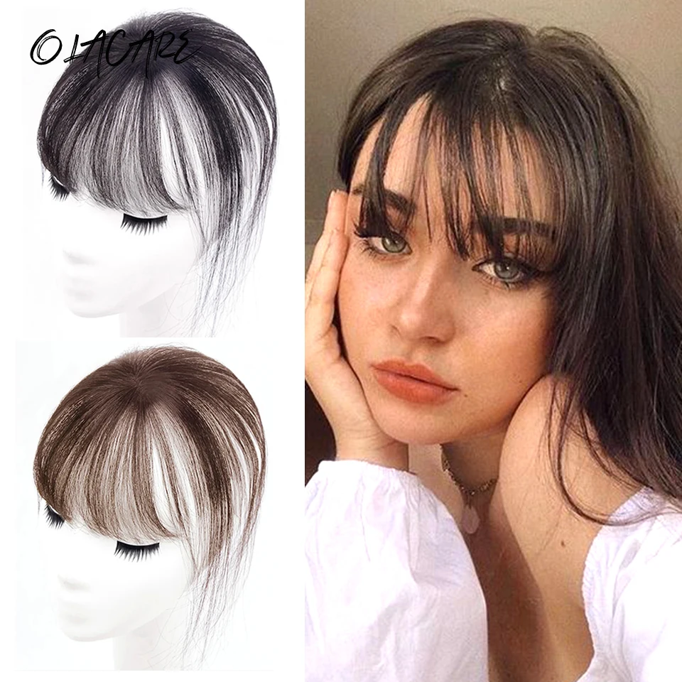 OLA Black/Light Brown Clip In Hair Bangs Hairpiece Accessories Synthetic Fake Bangs Clip In Hair Extensions Clip In Hair Pieces