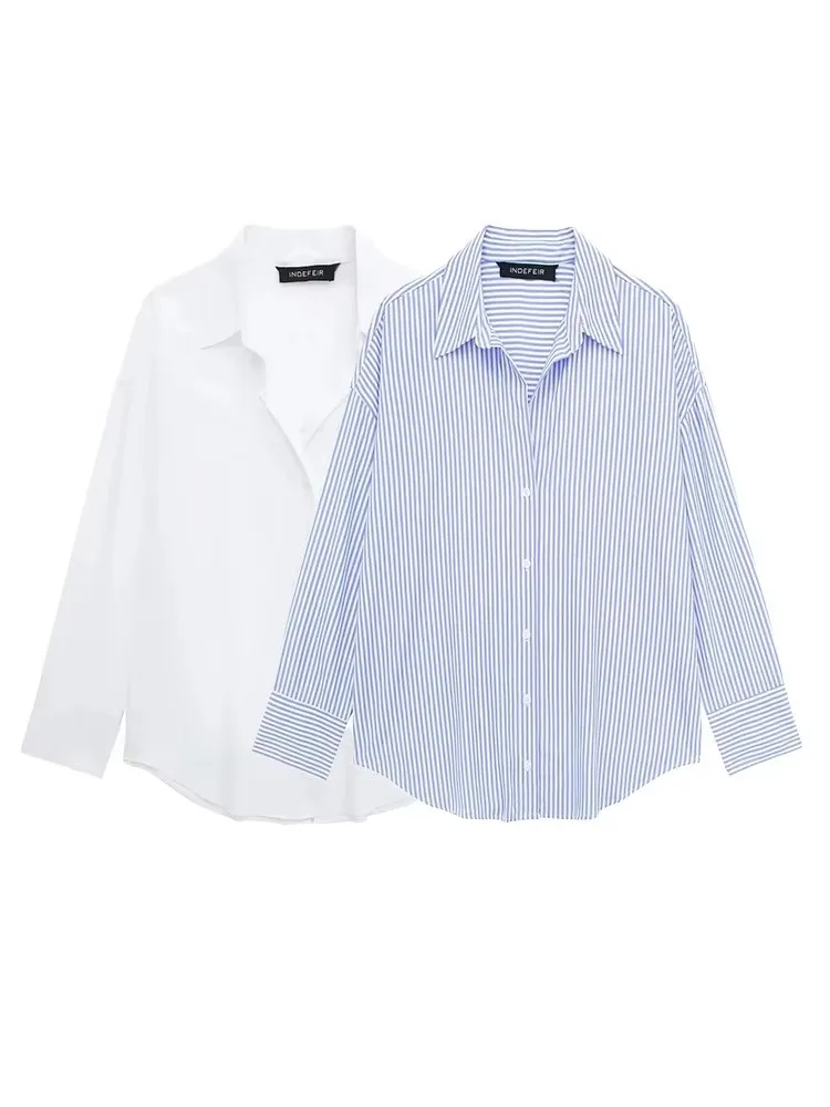 여름 여성용 우아한 긴 소매 라펠 블라우스 캐주얼 브이넥 싱글 브레스티드 루즈 셔츠 오피스 레이디 출퇴근용 탑