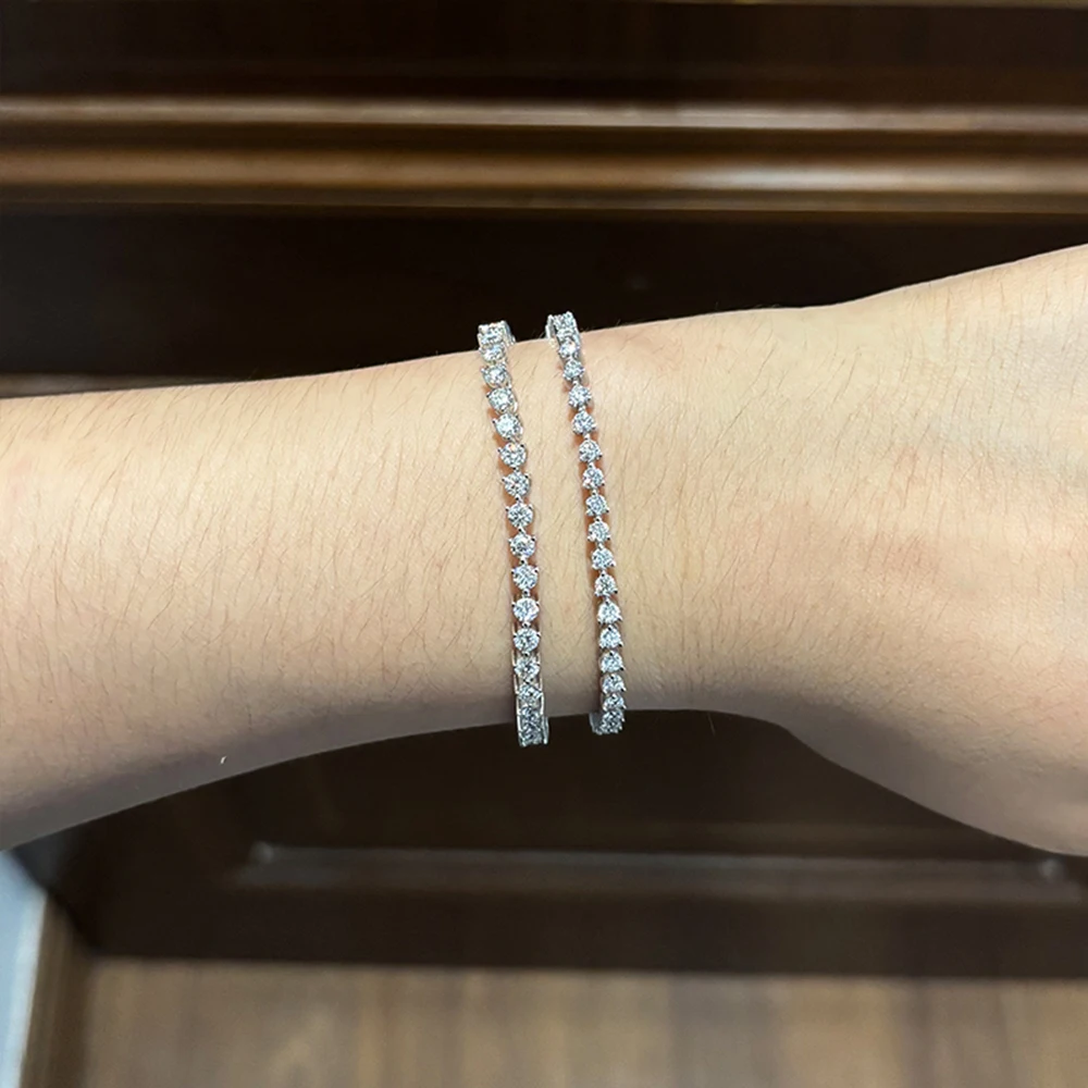2.5/3mm DColor FullMoissanite Tennis Bracelet for Women Men, 3ProngSetting GRACertified 925 SterlingSilver Fine Jewelry, Ideal PartyDaily Gift for Him Her