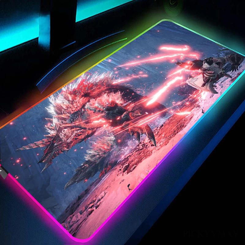 Imagem -05 - Grande Rgb Gaming Mouse Pad Led Mousepad Tapete de Mesa Monster Hunter Gamer Tapete Grande do Teclado Almofada de Mesa com Retroiluminação Xxl