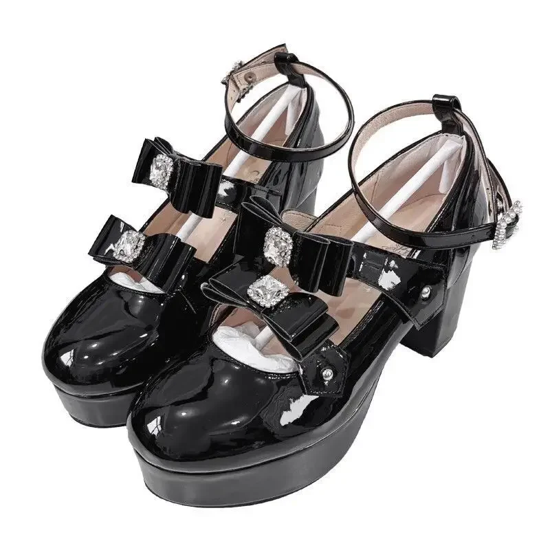 Transfer Student Shoes Tea Party รองเท้าส้นสูง Mary's' รองเท้าส้นสูง Mine Series Cos Lolita ส้นหนารองเท้าส้นสูงโบว์คู่
