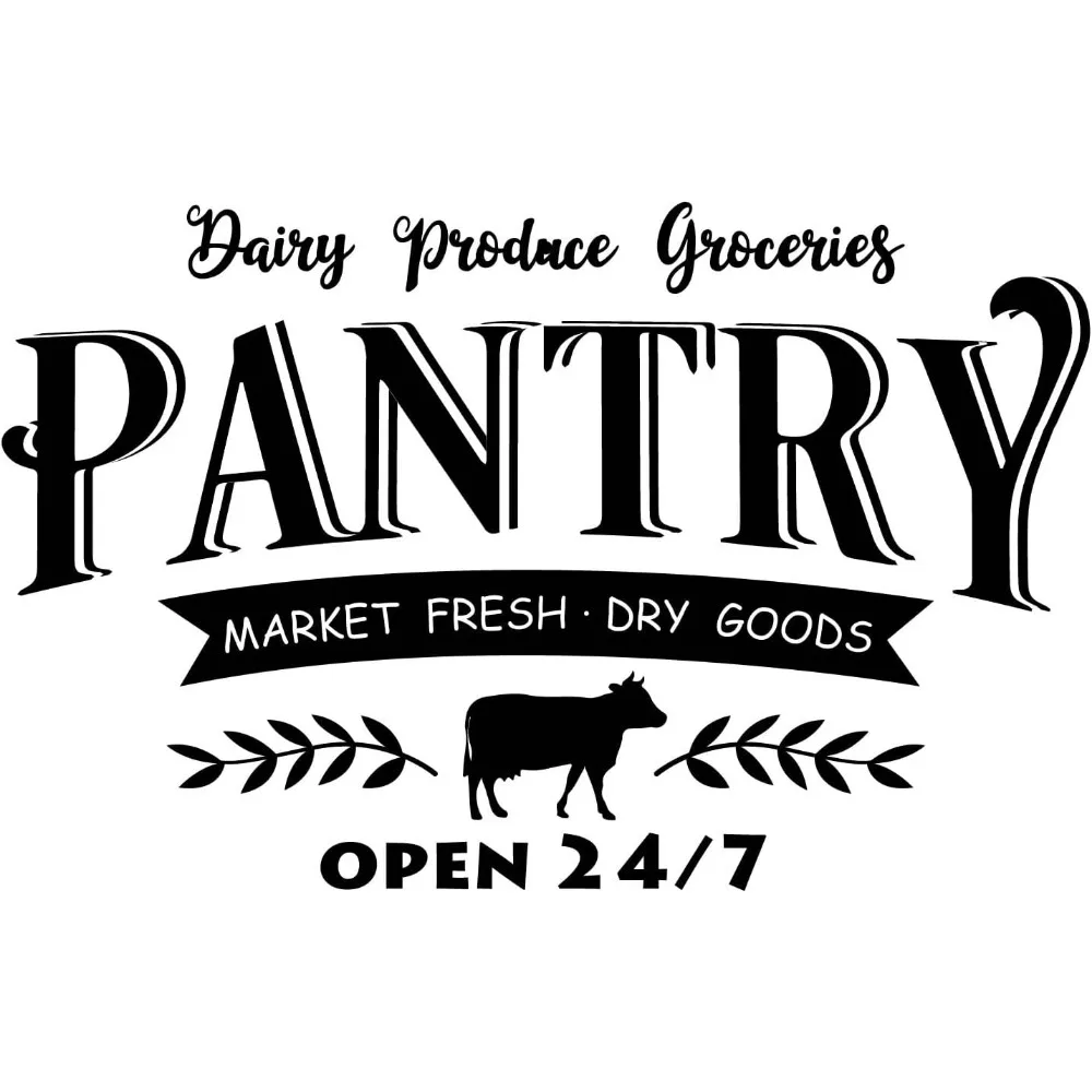 Pantry Wall Decals Dry Goods Market Fresh Stickers Open 24/7 Glass Door Vinyl Art Sign Daily Produce Groceries DIY Art