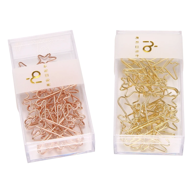 2 Boxes Of 22 Airplane Shaped Paper Clip Bookmark Folders Stationery Theme Staples (Rose Gold + Gold)