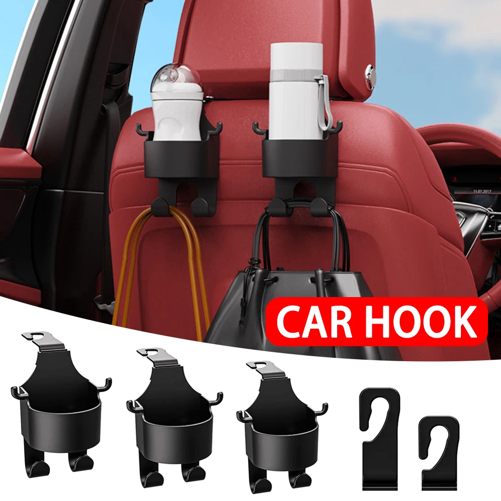 4pcs Car Seat Cup Holder Headrest Hook Hanger Storage Organizer Rear Seat Universal Water Cup Holder For Handbag Car Accessories