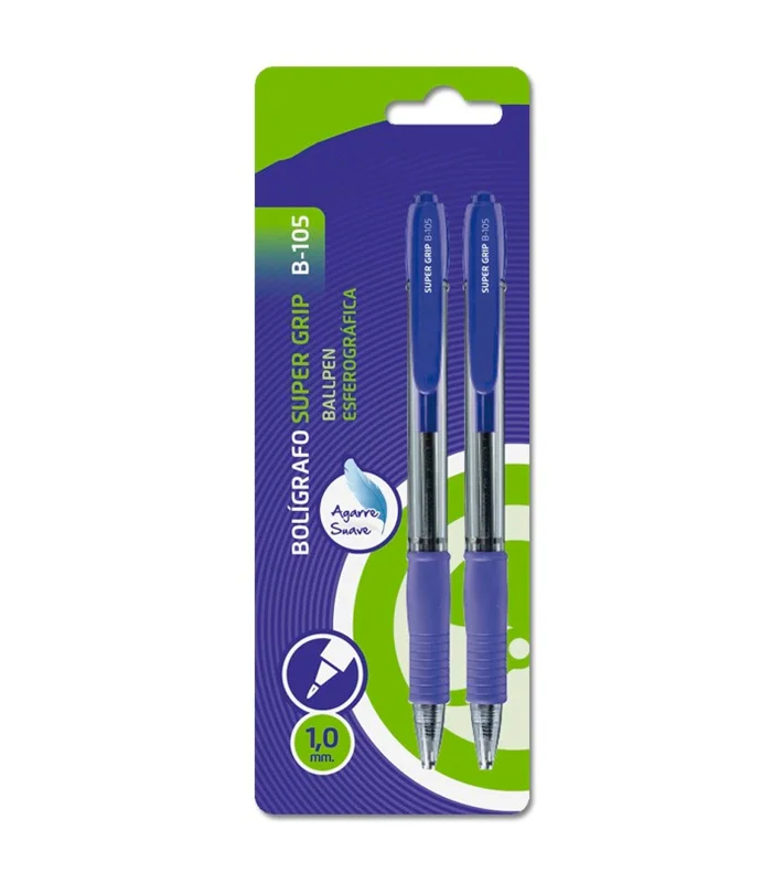 Tradineur - Pack 2 ball point 1 mm ball pen with ergonomic grip, liquid ink, smooth and accurate writing, esc use