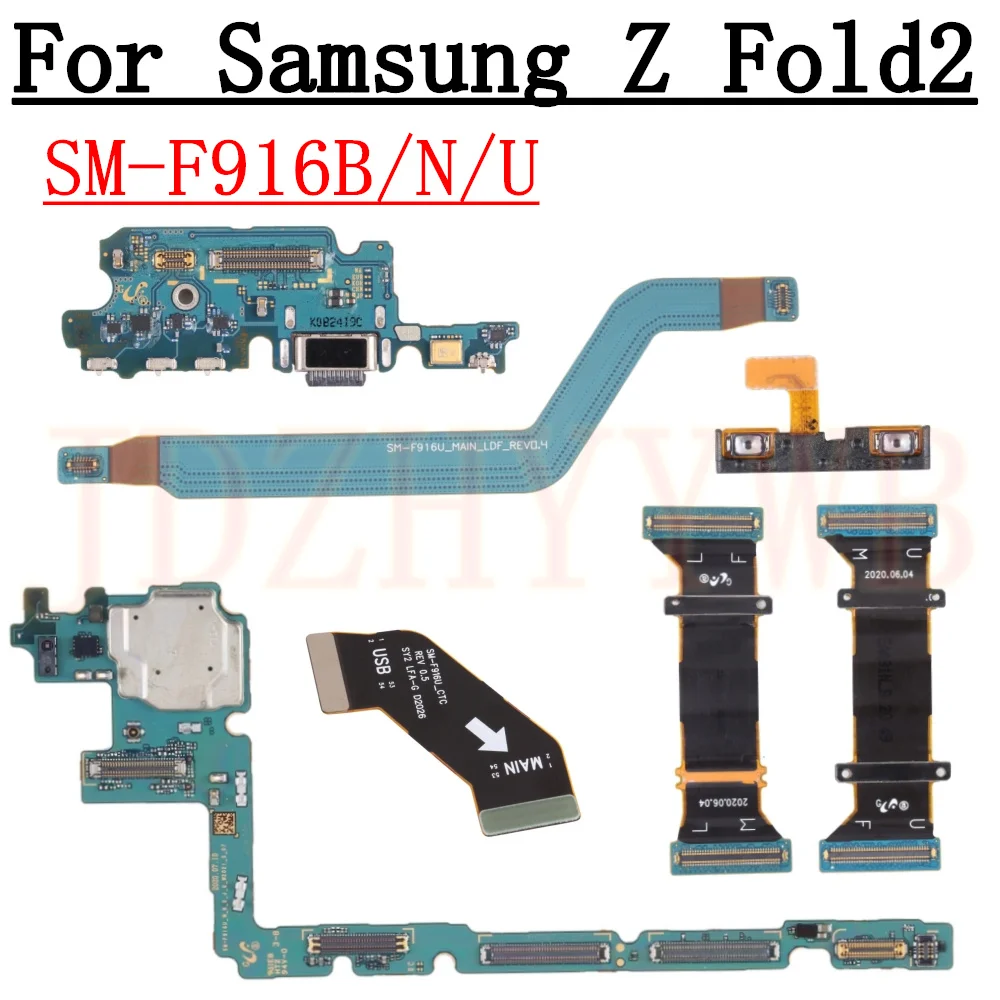 Charging Port Signal Board For Samsung Z Fold2 F916B F916N Volume Spin Axis LCD Motherboard Connector Flex Cable Z Fold 2 F916U