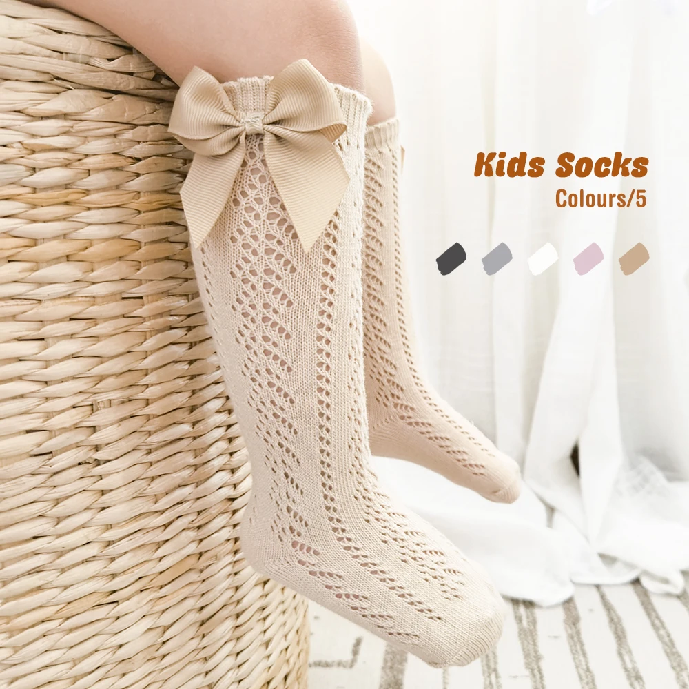 

New Summer Kids Girls Mesh Sock Bows Breathable Soft Children Cotton Socks Knee High Spanish Infant Baby Long Socks 0-6Y