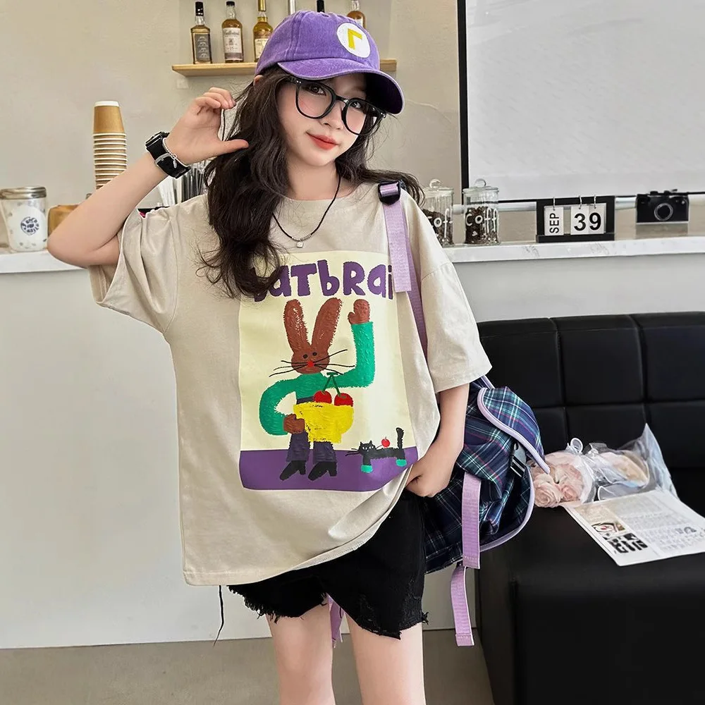 

Детская летняя футболка для девочек, 100% хлопок, с коротким рукавом, повседневная, стильный дизайн 2026 года, для больших девочек, для жаркой погоды