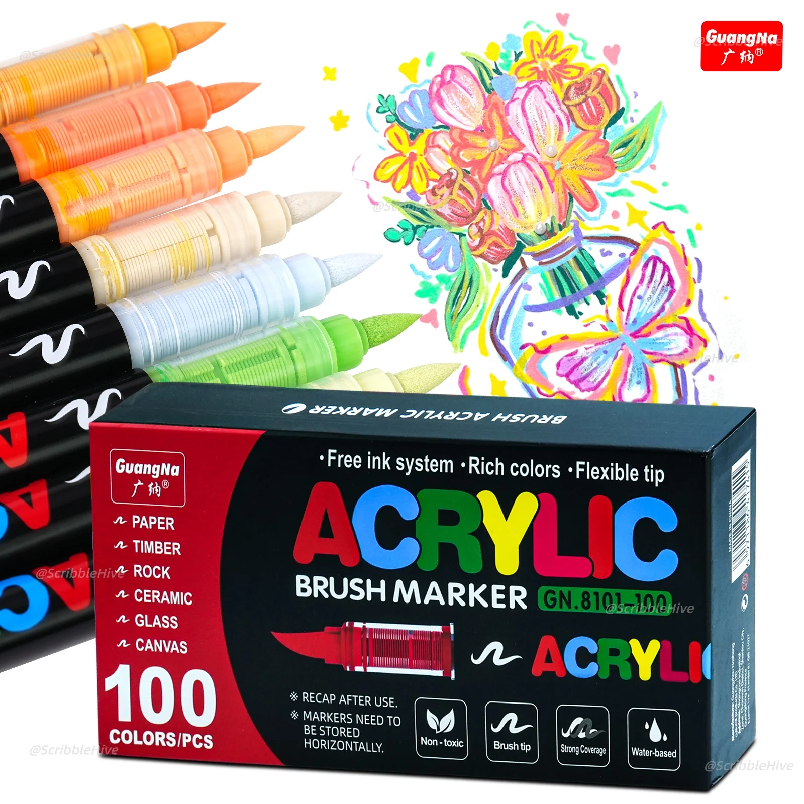100 Farben 2026 Neue Acryl-Farbmarker mit Weicher Pinselspitze, Malstifte und Acrylfarben-Stifte für DIY-Bastelarbeiten, Professionell