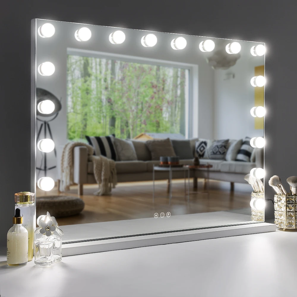 Large Hollywood Makeup Mirror 18 LED Bulbs Vanity Mirror with Protective Power Outlet USB Charging Port 3 Color Lighting Modes