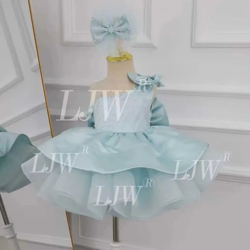 Sparkling mint green Elegant Kids Satin Pearl Gown For Birthday Party Wedding Flower Girl Performance Princess First Communion