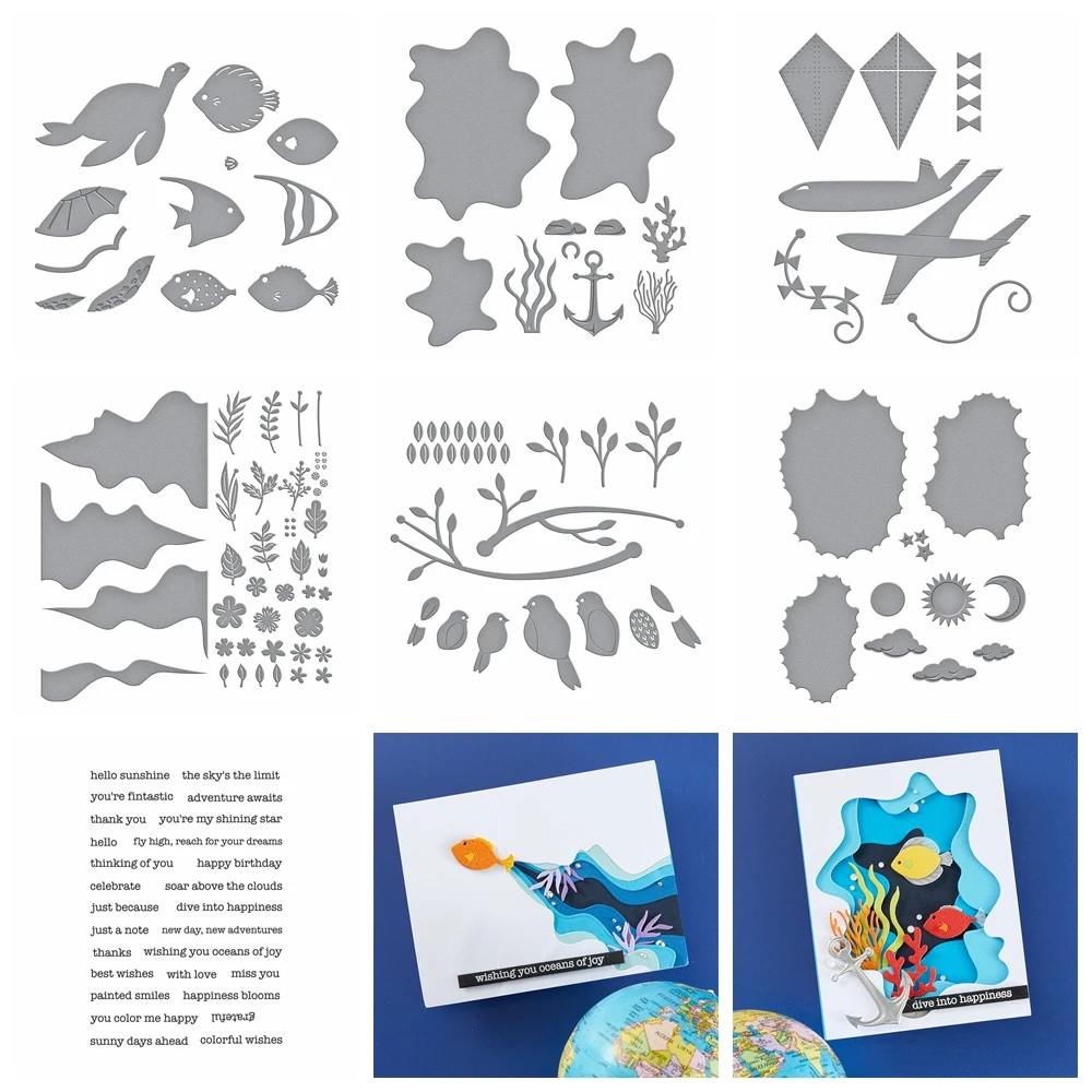 

Fishes Turtle Seaweed Marine Tunnel Scapes Metal Cutting Dies Sprig Branch Dies Wishes Phrase Seal Diy Scrapbooking Paper Cards