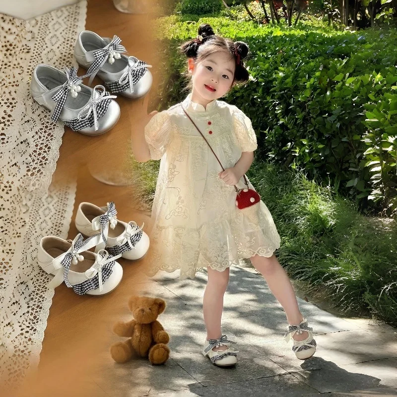 

Детские кожаные туфли для девочек 2026: Новинка в британском стиле, элегантные, с рюшами и бантом, школьная форма, туфли Мэри Джейн на плоской подошве