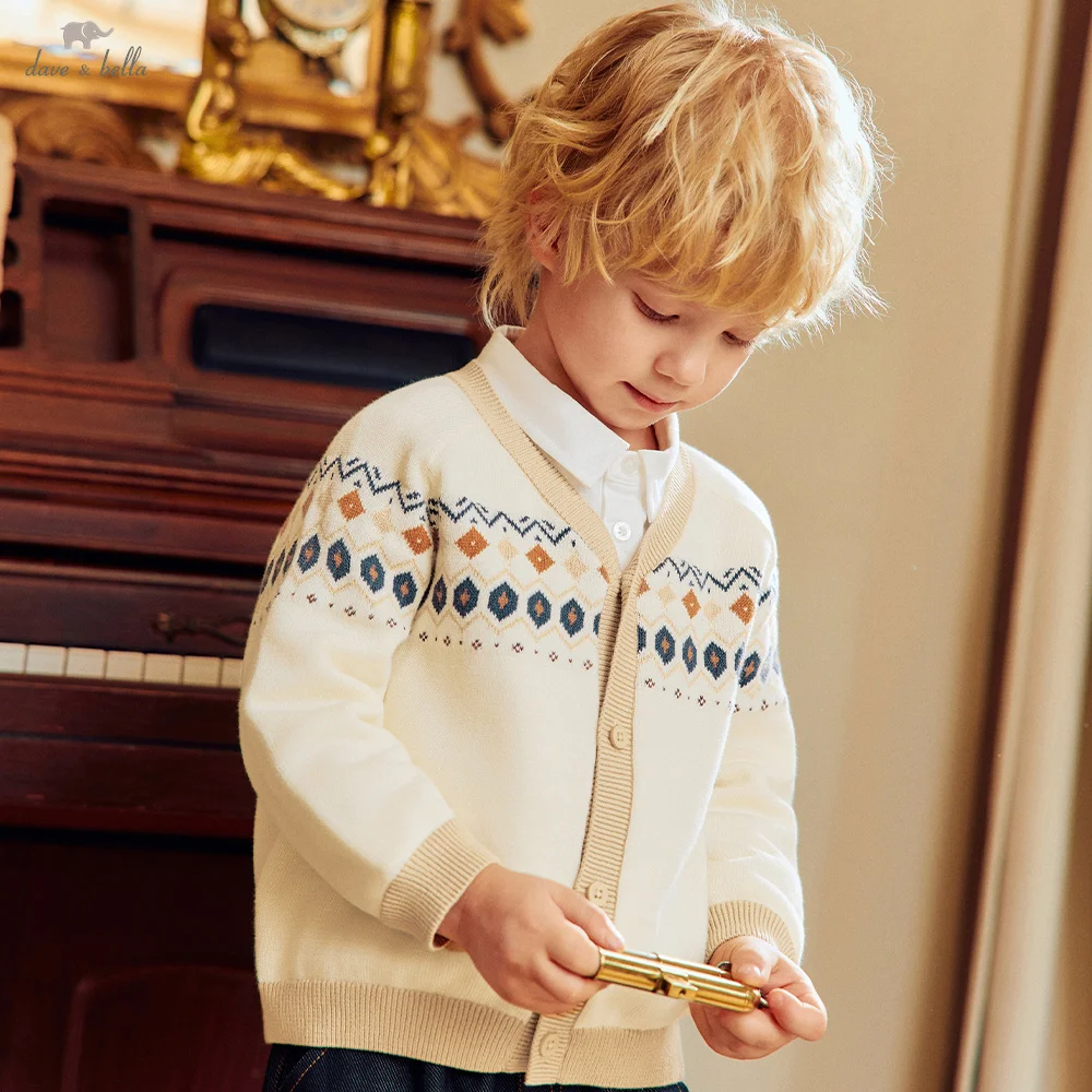 Dave Bella Kids Sweater 4- to 6-year-old Boys Cardigan Autumn Children's Clothing Soft Spring Gentle Pure Cotton Daily DB3263376