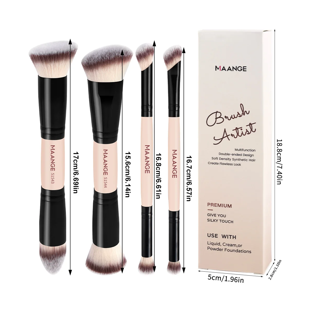 MAANGE 4-teiliges Basic-Make-up-Pinsel-Set, doppelseitige Grundierungen, Puder-Rouge-Details für Lidschattenpinsel, Anfänger, Reise-Make-up