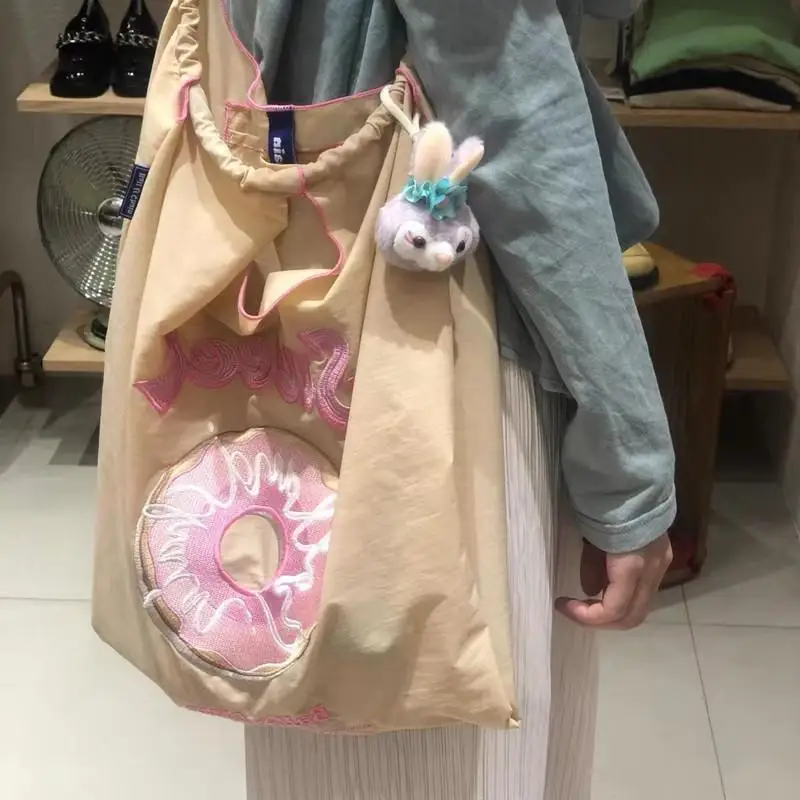 Nylon Bag Embroidered Shopping Bag Eco Friendly Shoulder Spot Doughnut Women Casual Tote Bag Large Capacity Handbag Girls Gift