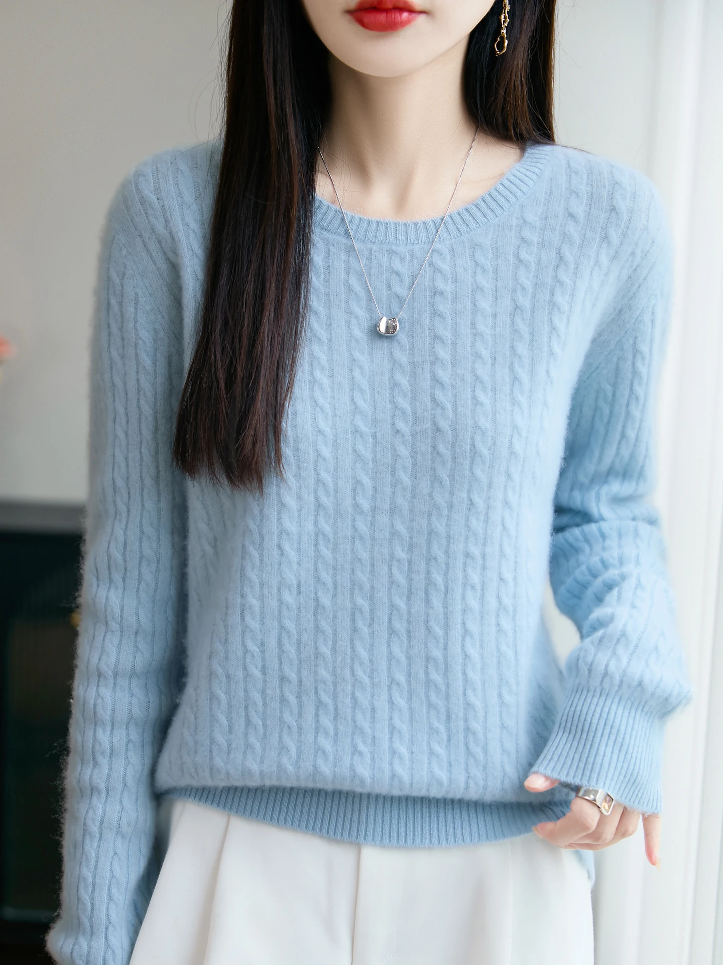 

Женский свитер TLOML из 100% мериносовой шерсти, с круглым вырезом, вязаный косами, однотонный пуловер, осенне-зимний, мягкий, теплый, кашемировый трикотаж, базовые топы