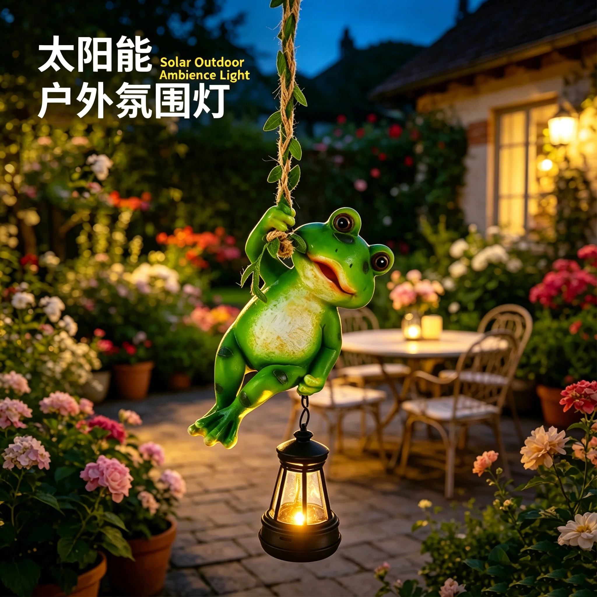 Waterproof Solar Frog/Turtle Hanging Light, Auto On/Off LED Lantern for Outdoor Garden Decor
