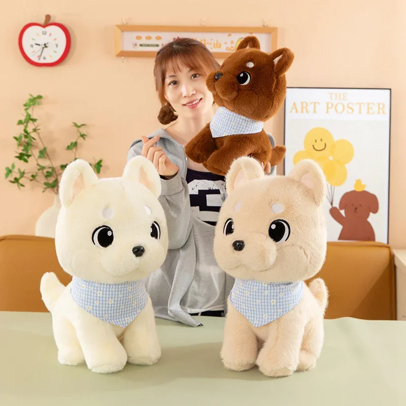 새로운 큰 눈의 애완동물 시바 이누 봉제 인형 부드러운 앉은 자세 만화 강아지 인형 따뜻한 포옹 동물 인형 어린이 생일 선물