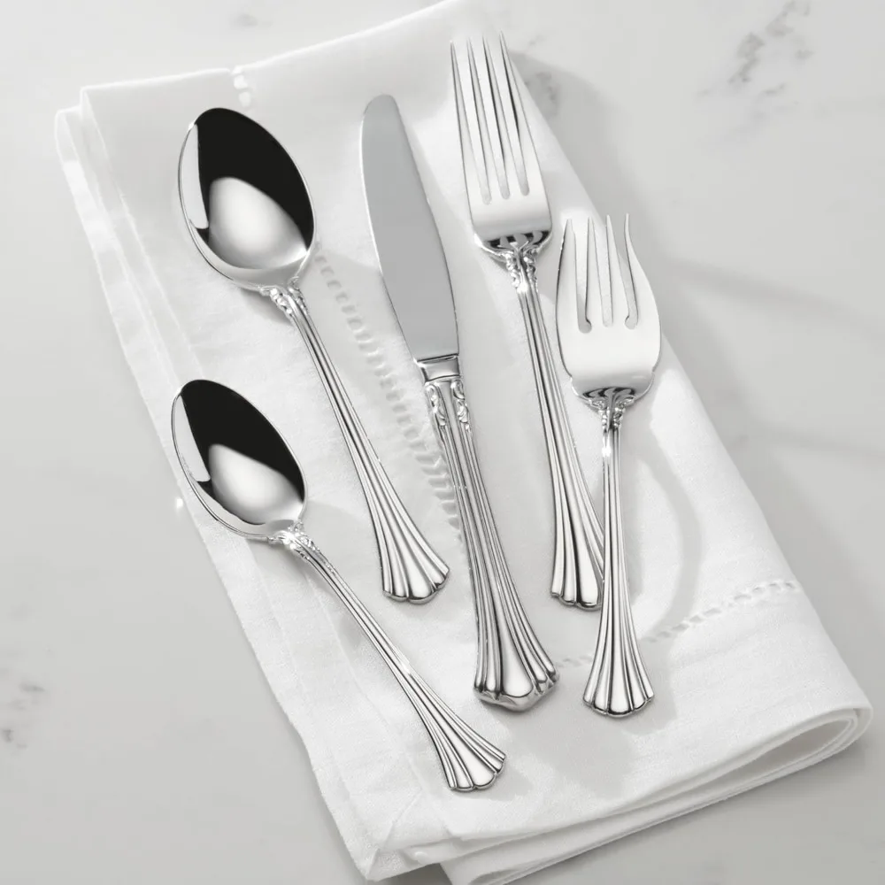

Набор столовых приборов премиум-класса из 5 предметов из нержавеющей стали, сверхтяжелый калибр 18/10, можно мыть в посудомоечной машине и безупречная отделка
