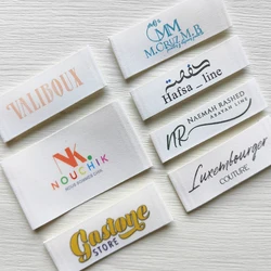 Custom White Clothing Label brand organic Cotton Ribbon Labels  Matte tape color printing Washable logo or text sewing Label