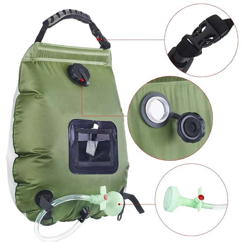 20L Water Bags Outdoor Camping Shower Bag Solar Heating Portable Folding Hiking Climbing Bath Equipment Shower Head Switchable