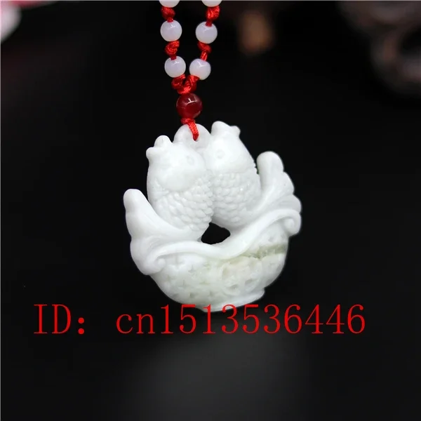 Natural White Jade Carved Lucky Goldfish  Pendant Chinese Pisces Necklace Charm Jewellery Fashion Amulet Luck Gift Man Women