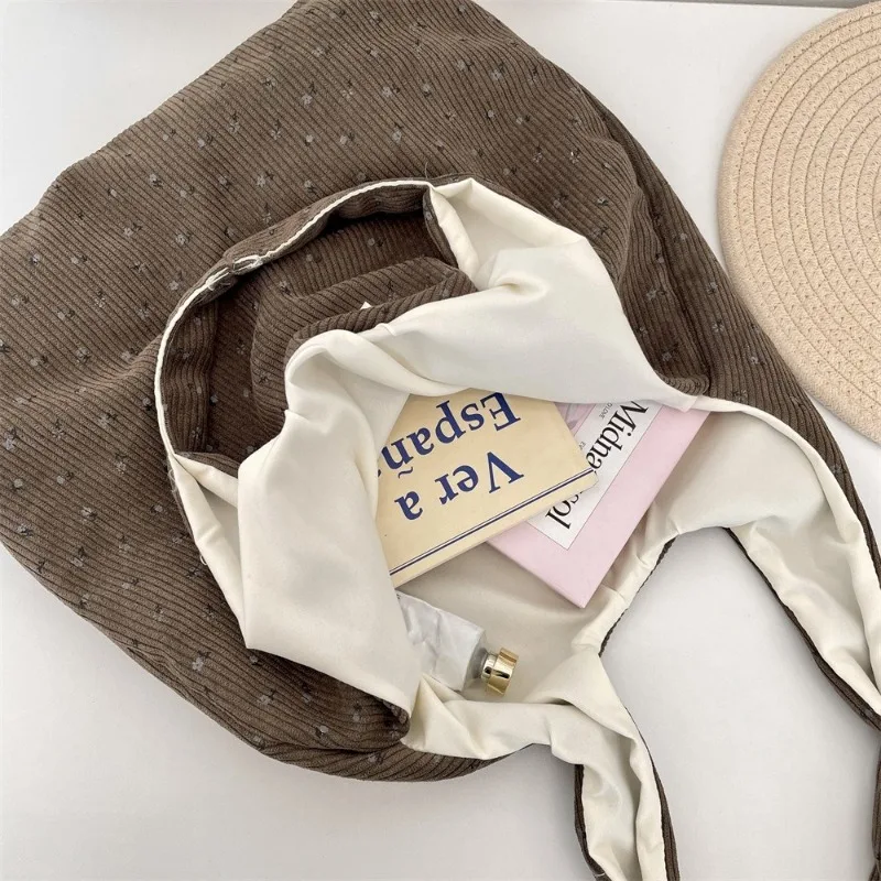 Large Capacity Casual Relaxed Style Tote Handbag Commuter Shopper Women's Fashion Corduroy Shoulder Bag 2026 New Spring Autumn