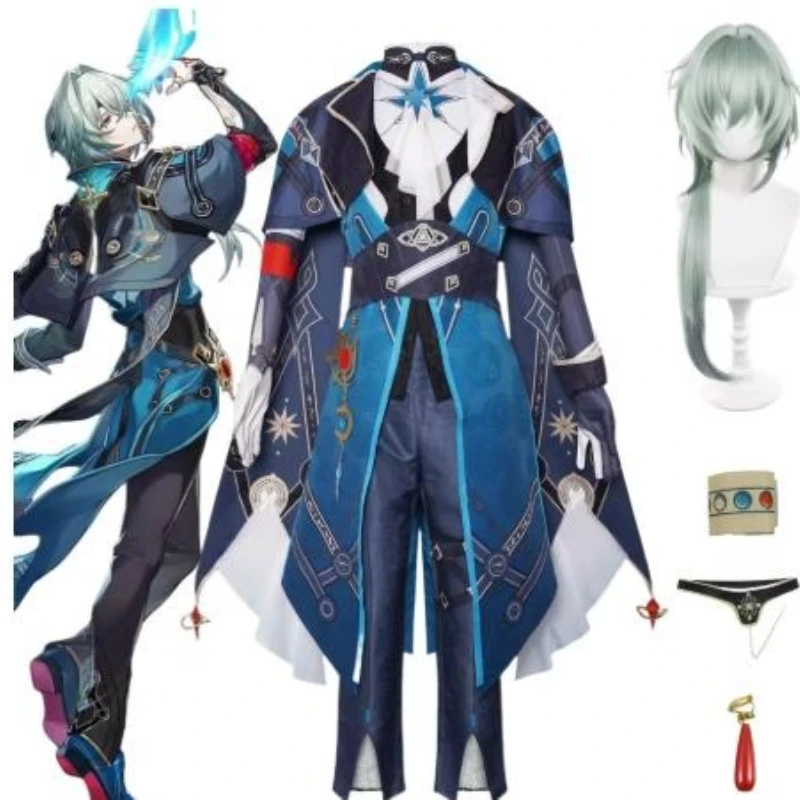 

Anaxagoras Honkai Star Rail Cosplay Anaxa Costume Anaxagoras Wig Uniform Full Set Game Green Wig Halloween for Man Women