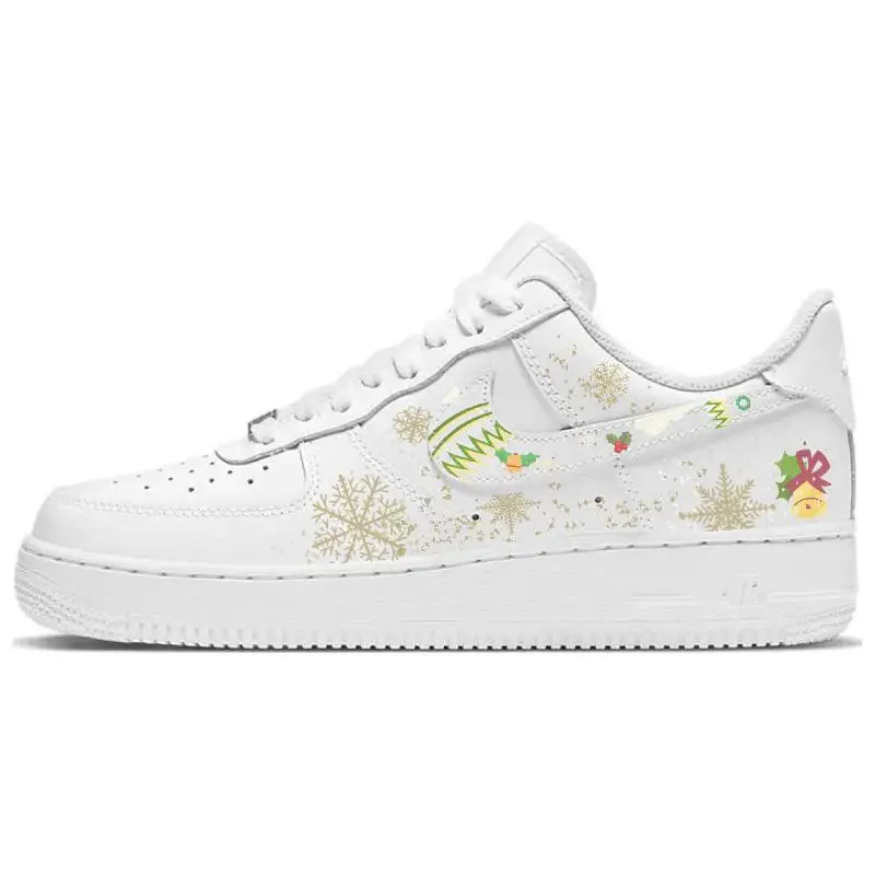 

[Рождественский колокольчик на заказ] Женские туфли для скейтборда Nike Air Force 1, низкие красные/белые