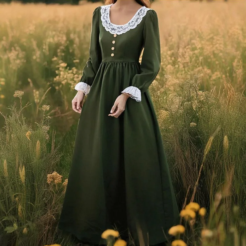 

Women's Long Dress European American Style Spring New Solid Color Lace Side Sleeve Elegant Women's Fashion Dress