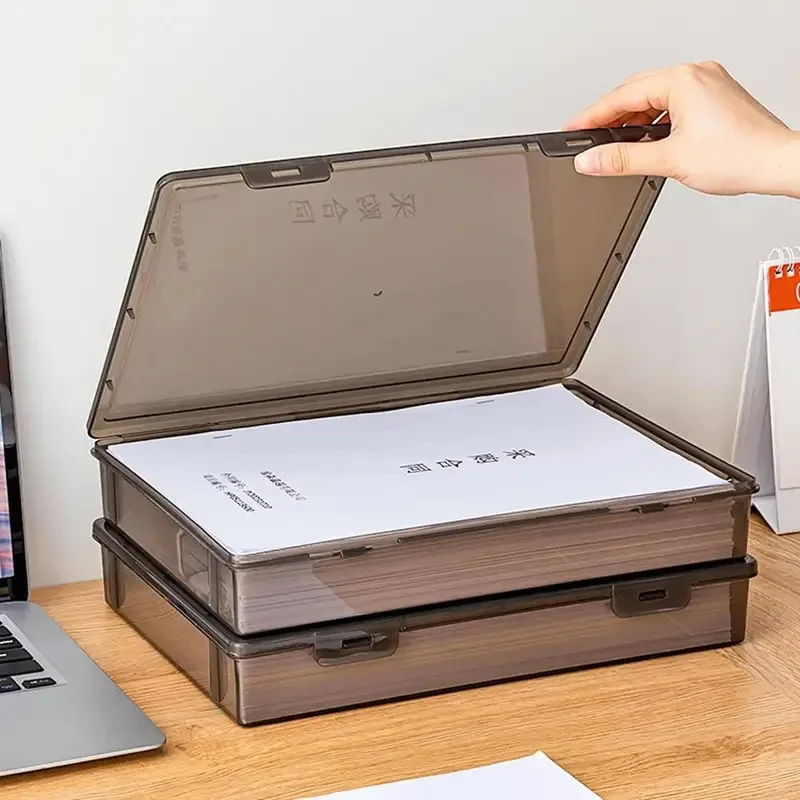 A4 Dust Proof Document Organizer Storage Box Black Transparent Certificate File Container Box Case Stationery Office Supplies