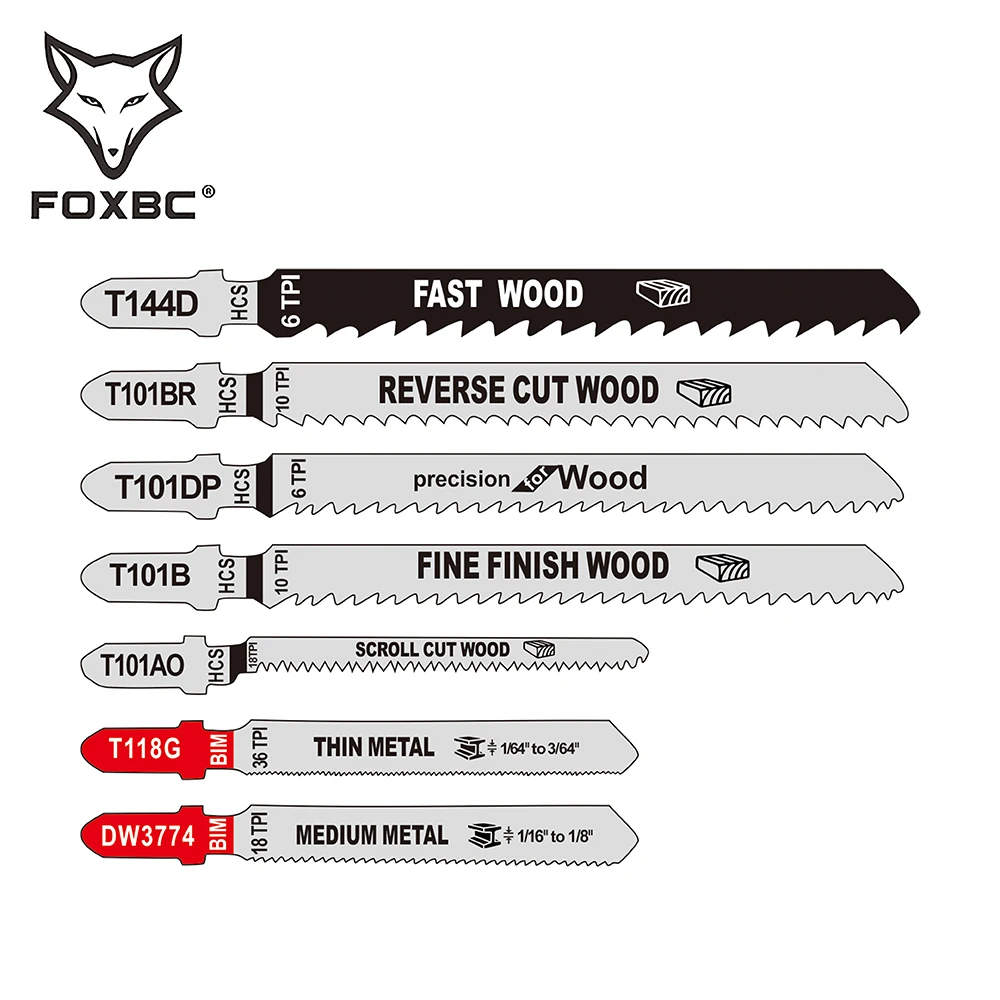 FOXBC-T 생크 직소 블레이드 세트, Ryobi, Dewalt, Bosch, Black and Decker, Makita, 메탈 우드 커팅 6T/18T/10T/36T 21 피스