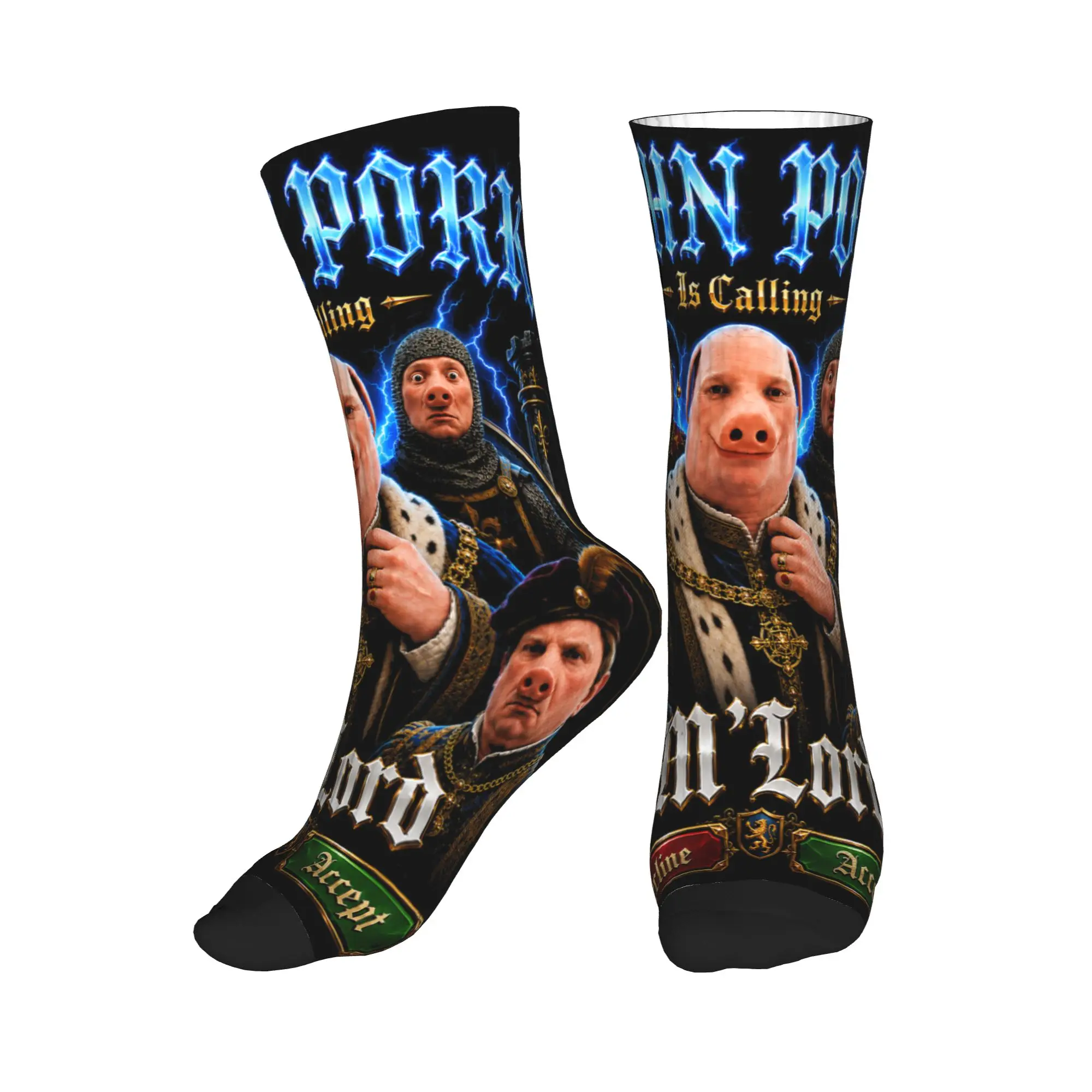 John Pork is Calling Medieval Bootleg Meme Brainrot Stockings Graphic Funny Socks Autumn Non-Slip Socks Men Outdoor Sports Socks