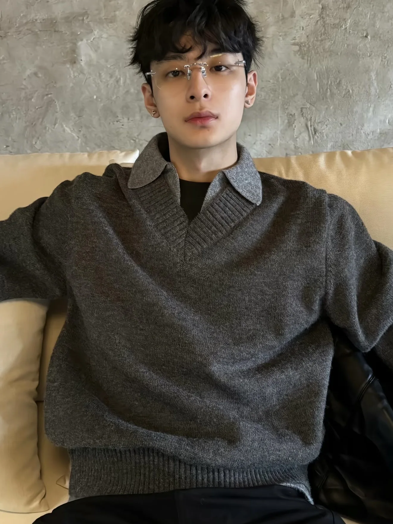 

Трикотаж Cleanfit V-Ne с отложным воротником, мужская повседневная универсальная верхняя одежда, осень-зима, Aosphere Sense, искусственная двухсекционная одежда