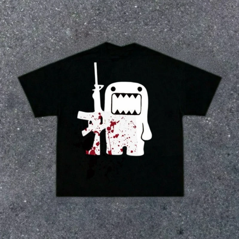 Streetwear Domo Kun AK-47 Men T Shirt Women Tee Summer Novelty Oversized Casual Trendy Loose Vintage Harajuku O-Neck Y2K Grunge