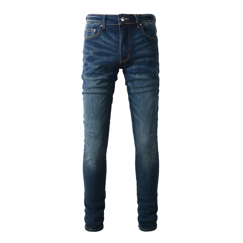 

Designer fashion new blue men's jeans washed nostalgic and elastic slim fit jeans high street fashion hip-hop brand pants hombre