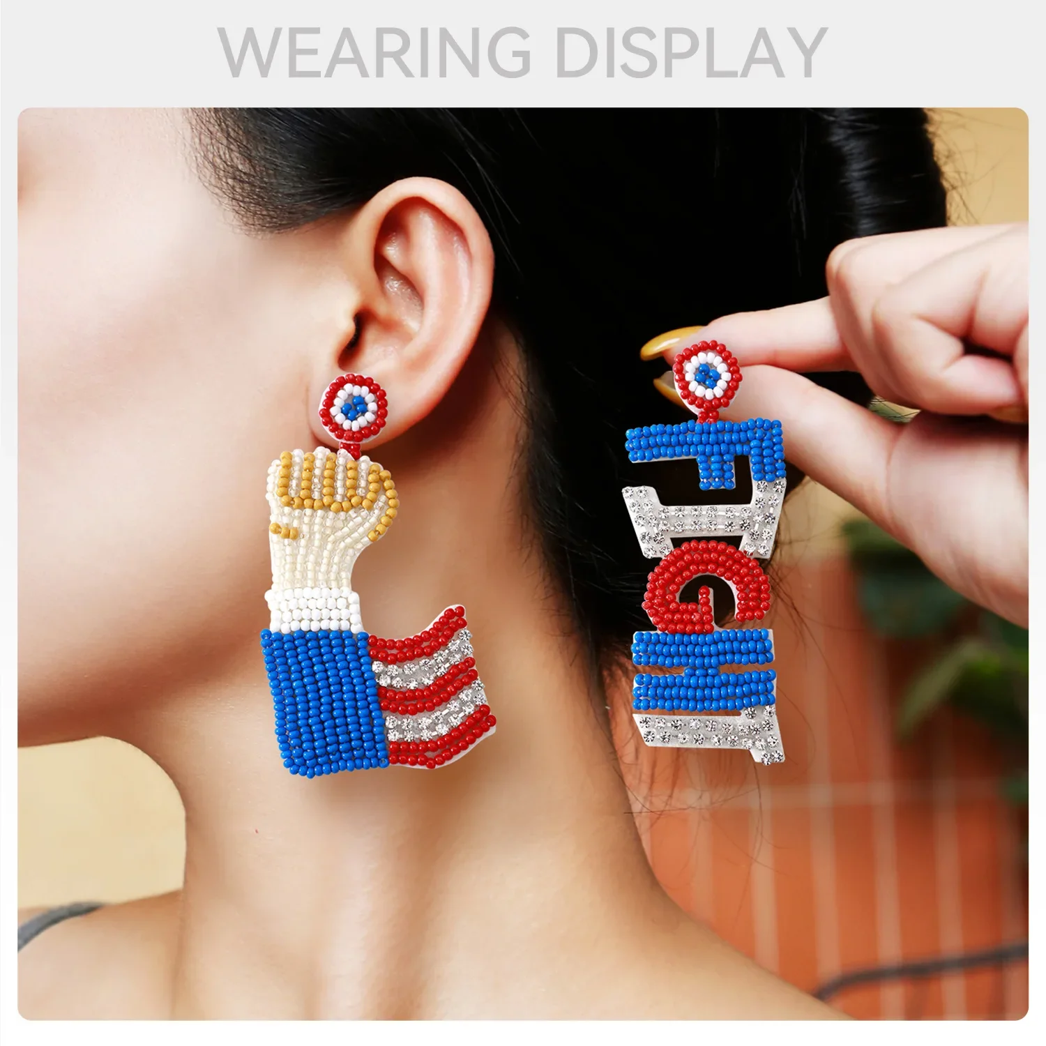 

2025 Rice Bead Earrings English Alphabet Originality Design Hand Knitting Bohemia Alloy Fashion Simple Beaded Earrings