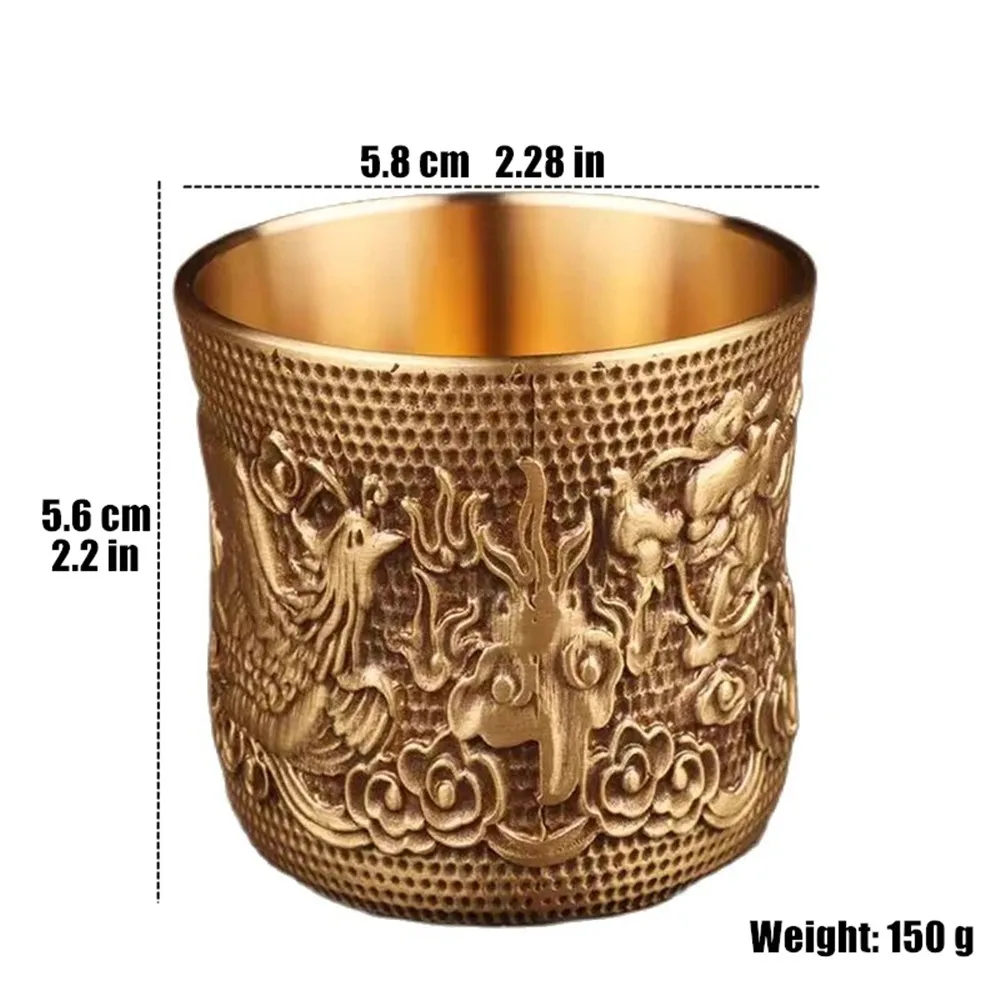 Latão gravado phoenix mini espíritos copo de vodka licor 50ml retro bronze portátil personalizado chá tumbler copos casa decorativa