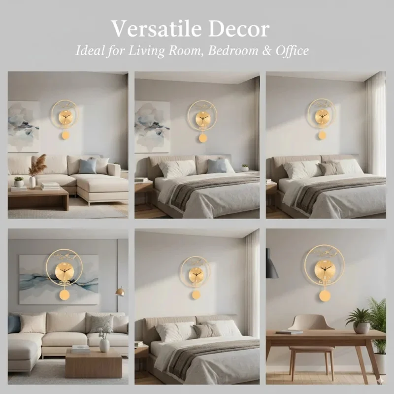 

Chi Wall Clock Creative Silent Brass Hanging Clock Living Room Bedroom Home Decoration Modern No-Punch Installation Timepiece