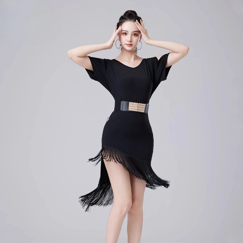 Vestido de dança latina favorecedor de figura para mulheres adultas, novo roupa de treinamento de dança profissional, traje premium para prática e performance