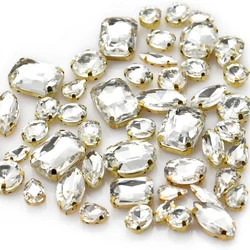 Rhinestones for Crafting 50pcs Sew Crystal Rhinestones Mixed Shapes Metal Claw Craft Clothes Jewelry Shoes Bags DIY Decoration