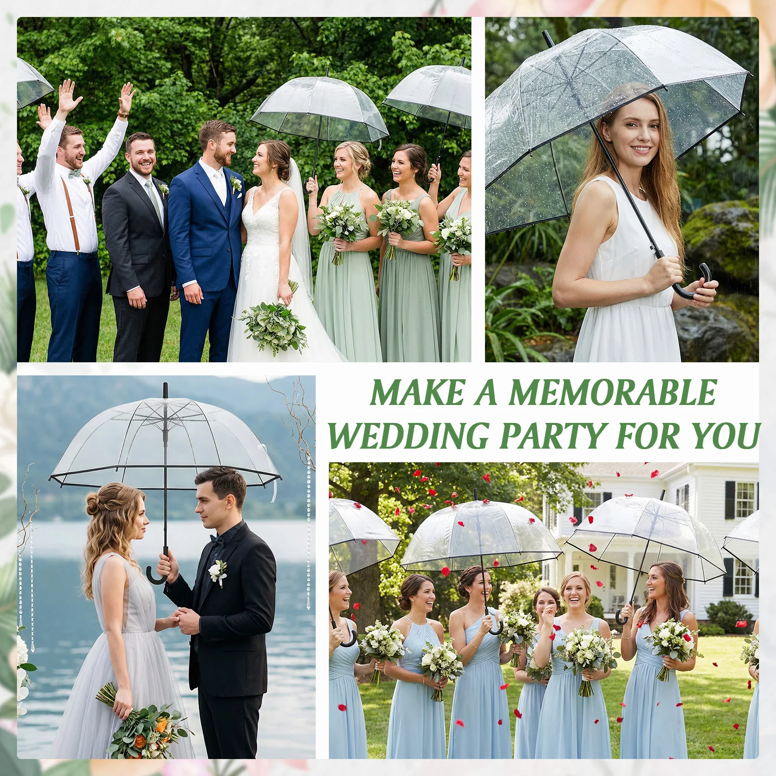 

60pcs Clear Bubble Umbrellas Bulk 8 Ribs Windproof Transparent Wedding Umbrellas for Wedding Bridal Parties Outdoor