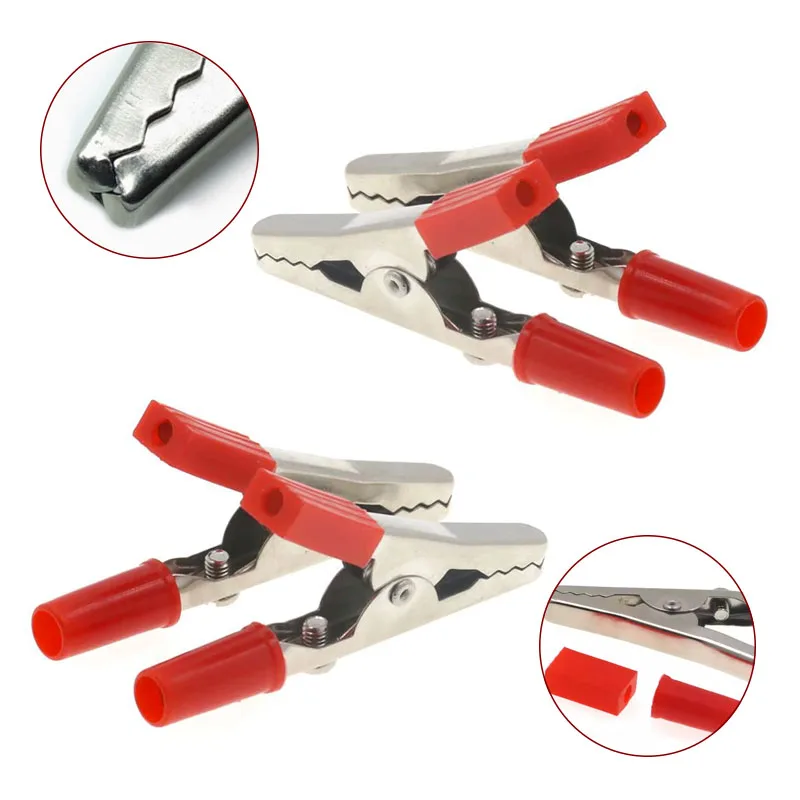 

10PCS 4MM Banana Plug Insulated Crocodile Clip Plastic Handle Cable Lead Test Charging Clamp Metal Crocodile Clamp Length 53mm
